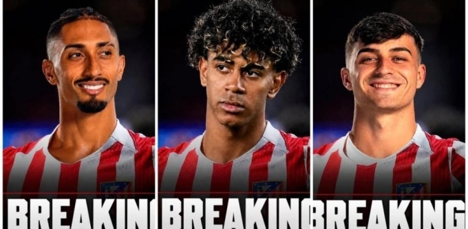 Atletico Madrid posted photos of Raphinha, Lamine Yamal and Pedri wearing their jerseys to mock Barcelona on social media on May 29, 2026. Photo by X/@Atleti