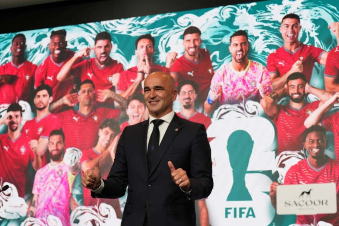 Head coach Roberto Martinez announces the Portugal national team squad for the World Cup in Lisbon, Portugal on May 19, 2026. Photo by AP