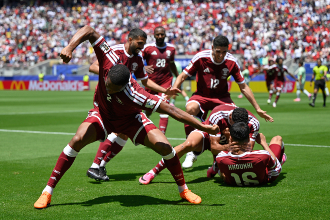 Qatar player celebrate the late equalizer during the match against Switzerland in Group B of the 2026 World Cup at the San Francisco Bay Area Stadium in California, USA, on June 13. Photo by AP