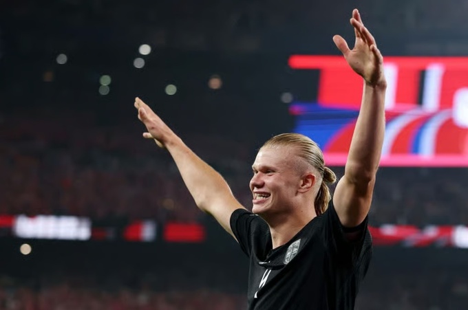 Erling Haaland celebrates his goal in Norways 2-0 victory over Senegal at the 2026 World Cup on June 22, 2026. Photo by Reuters