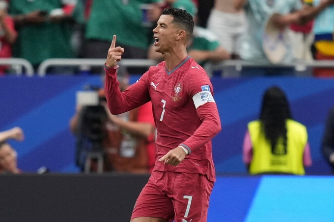 Portugals Cristiano Ronaldo celebrates his goal during the 2026 World Cup Group K match with Uzbekistan in Houston, U.S. on June 23, 2026. Photo by AP