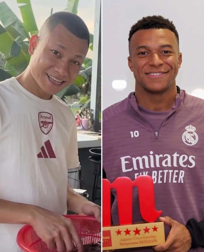 The resemblance between Nguyen van Thanh (L) and Kylian Mbappe. Photos by May Don, Mbappes Instagram