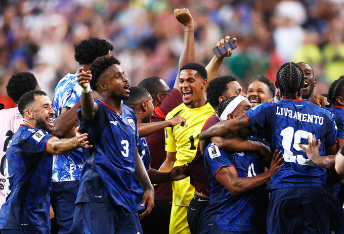 Cape Verde players celebrate after a 0-0 draw against Saudi Arabia in the group stage of the 2026 World Cup, at the Houston Stadium in Houston, Texas, USA, on June 26, 2026. Photo by Reuters