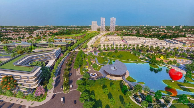 Perspective for reference of Hong Hac City viewed from the Temporary Central Park and the education complex currently under development. Photo courtesy of Phu My Hung