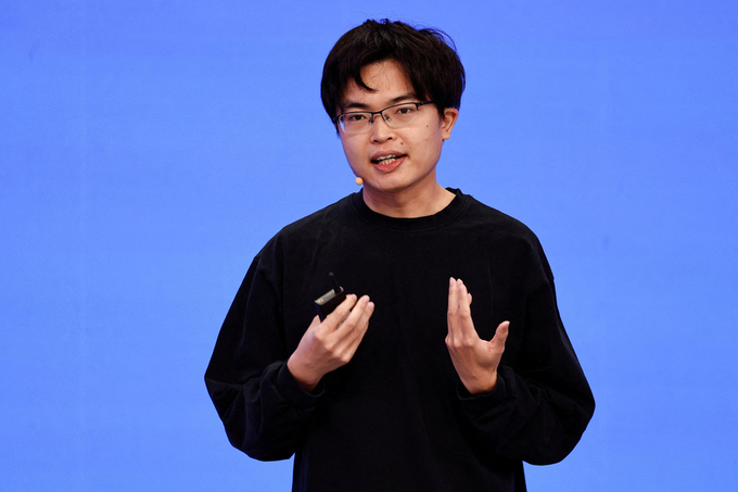 Founder of Moonshot AIYangZhilindelivers a speech at a conference of 2026 Zhongguancun forum, in Beijing, China March 25, 2026. Photo by Reuters