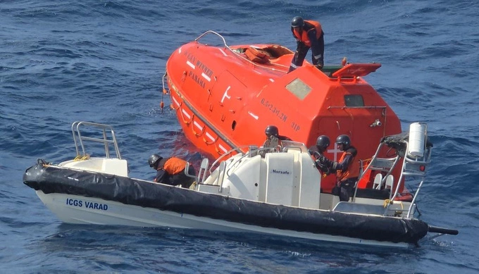 A search and rescue efforts for the missing crew members of cargo ship MV Ocean Winner which reportedly sunk Saturday about 276 miles (444 kilometers) from the Paradip coast of Indias eastern Odisha state, Tuesday, Aug. 25, 2026. Photo by AP
