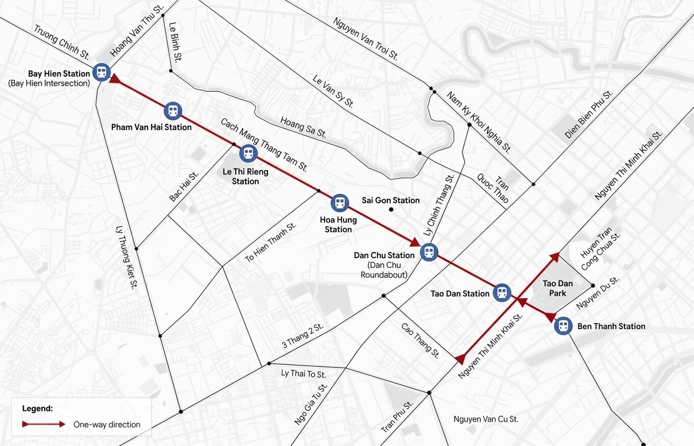 Streets (in red) are set to be converted from two-way to one-way traffic. Graphic by Tam Thao