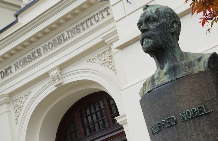 A bust of Alfred Nobel outside the Norwegian Nobel Institute, where the laureate of the Nobel Peace Prize is announced on Friday, in Oslo, Norway, October 9, 2025. Photo byu Reuters