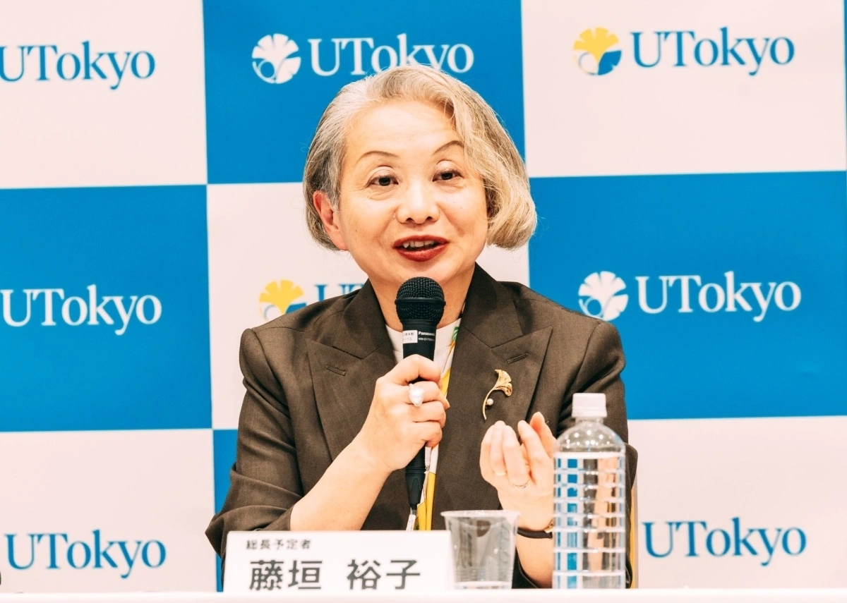 Yuko Fujigaki, UTokyo president-elect and professor at the Graduate School of Arts and Sciences, speaks at a press conference held on Sept. 29th, 2026. Photo courtesy of the university