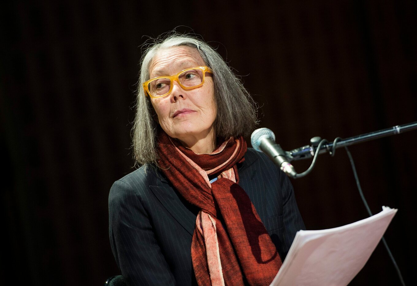 Canadian poet Anne Carson, winner of the 2026 Nobel Prize in Literature, performs her work Antigonick at the Moderna Museet art gallery in Stockholm, Sweden, Aug. 5, 2015. Photo by AP