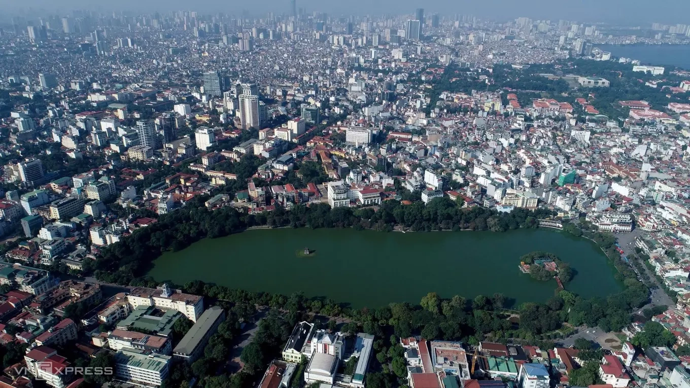 An aerial view of the Hoan Kiem Lake area in central Hanoi. Photo by Giang Huy